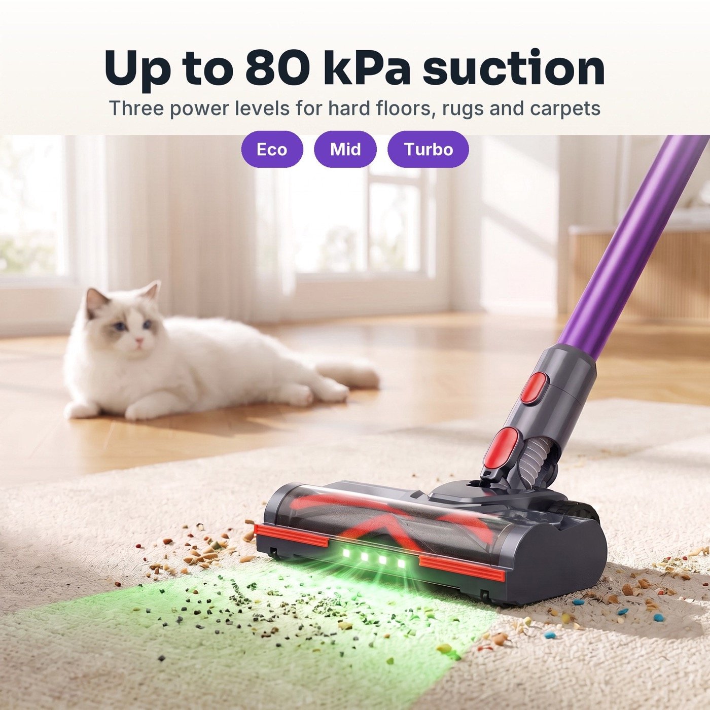 AirVac V16 up to 80 kPa suction on a rug
